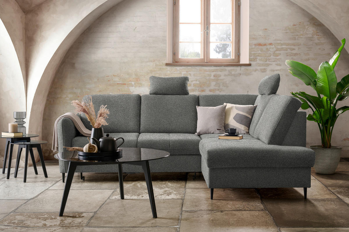 ECKSOFA in Chenille Dunkelgrau  - Dunkelgrau/Schwarz, Modern, Holz/Textil (241/184cm) - Carryhome