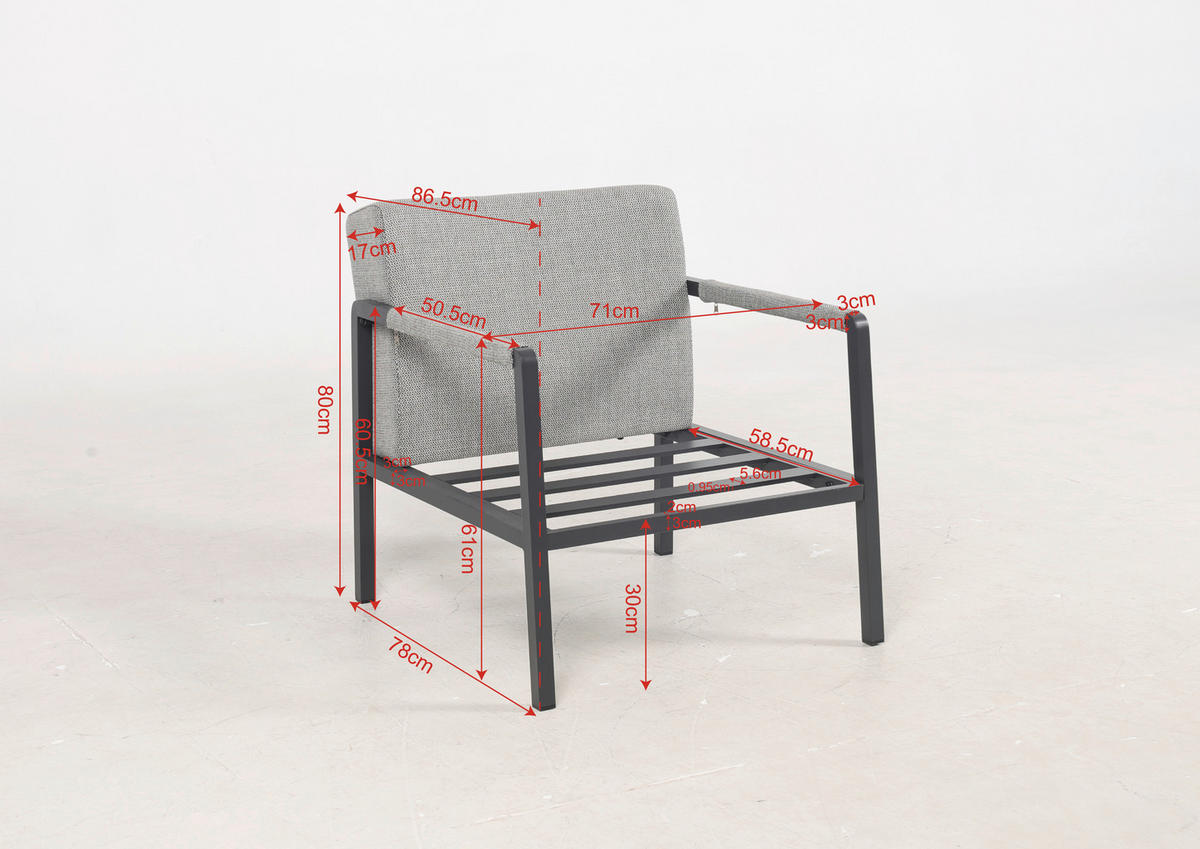 LOUNGEGARNITUR 4-teilig   210/80/86 cm Aluminium  - Anthrazit/Grau, LIFESTYLE, Stein/Textil (210/80/86cm) - Ambia Garden