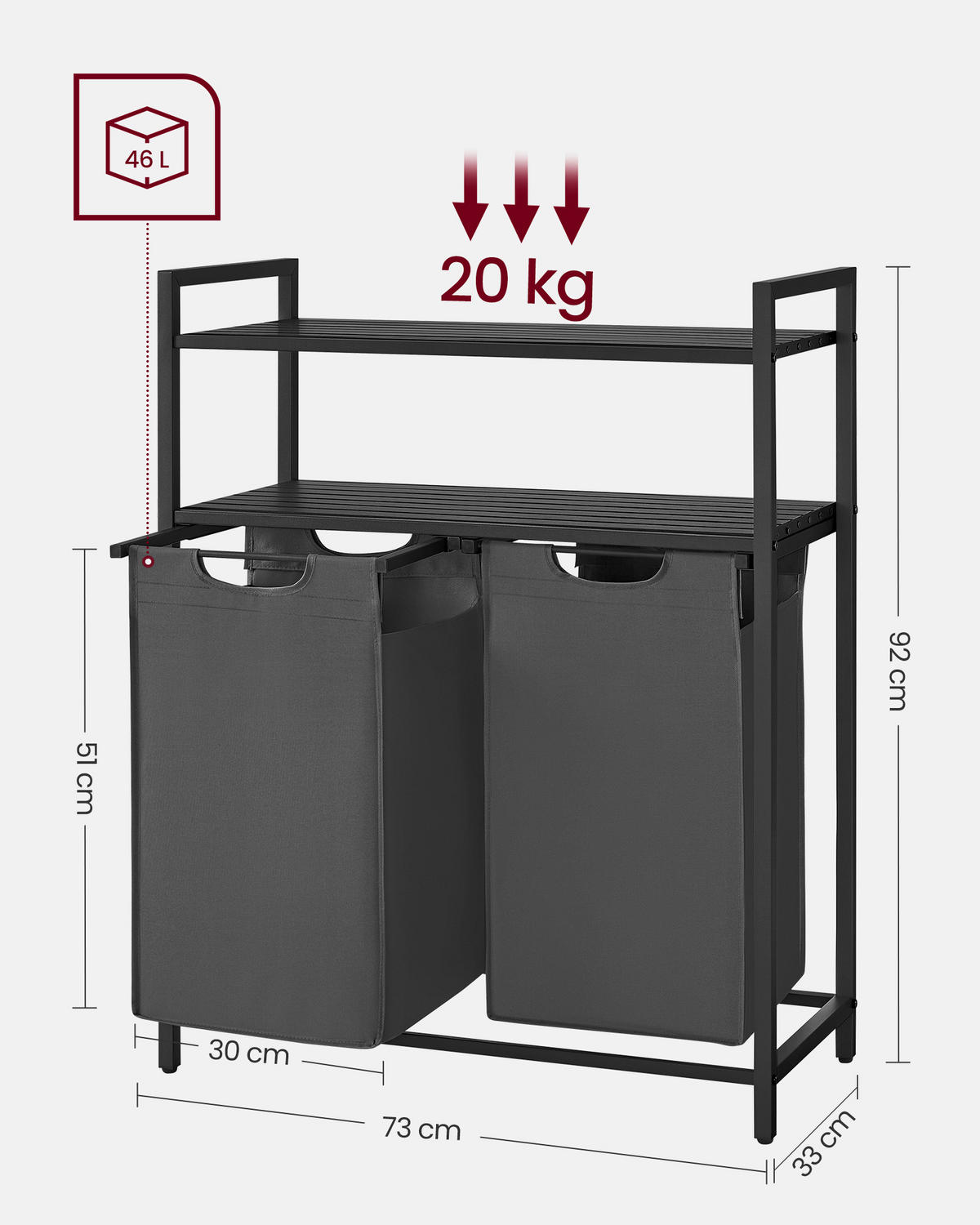 WÄSCHEKORB - Schwarz, Trend, Holzwerkstoff/Textil (73/92/33cm) - MID.YOU