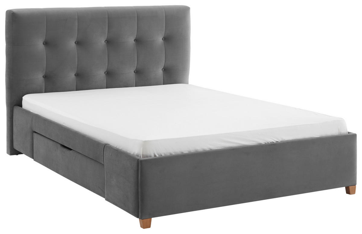 STOPPAD SÄNG 140/200 cm  i grå  - grå/naturfärgad, Modern, trä/textil (140/200cm) - Carryhome