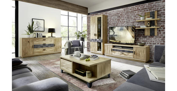 VITRINE Wildeiche Eichefarben, Dunkelgrau - Dunkelgrau/Eichefarben, KONVENTIONELL, Glas/Holz (85/197/38cm) - Cantus
