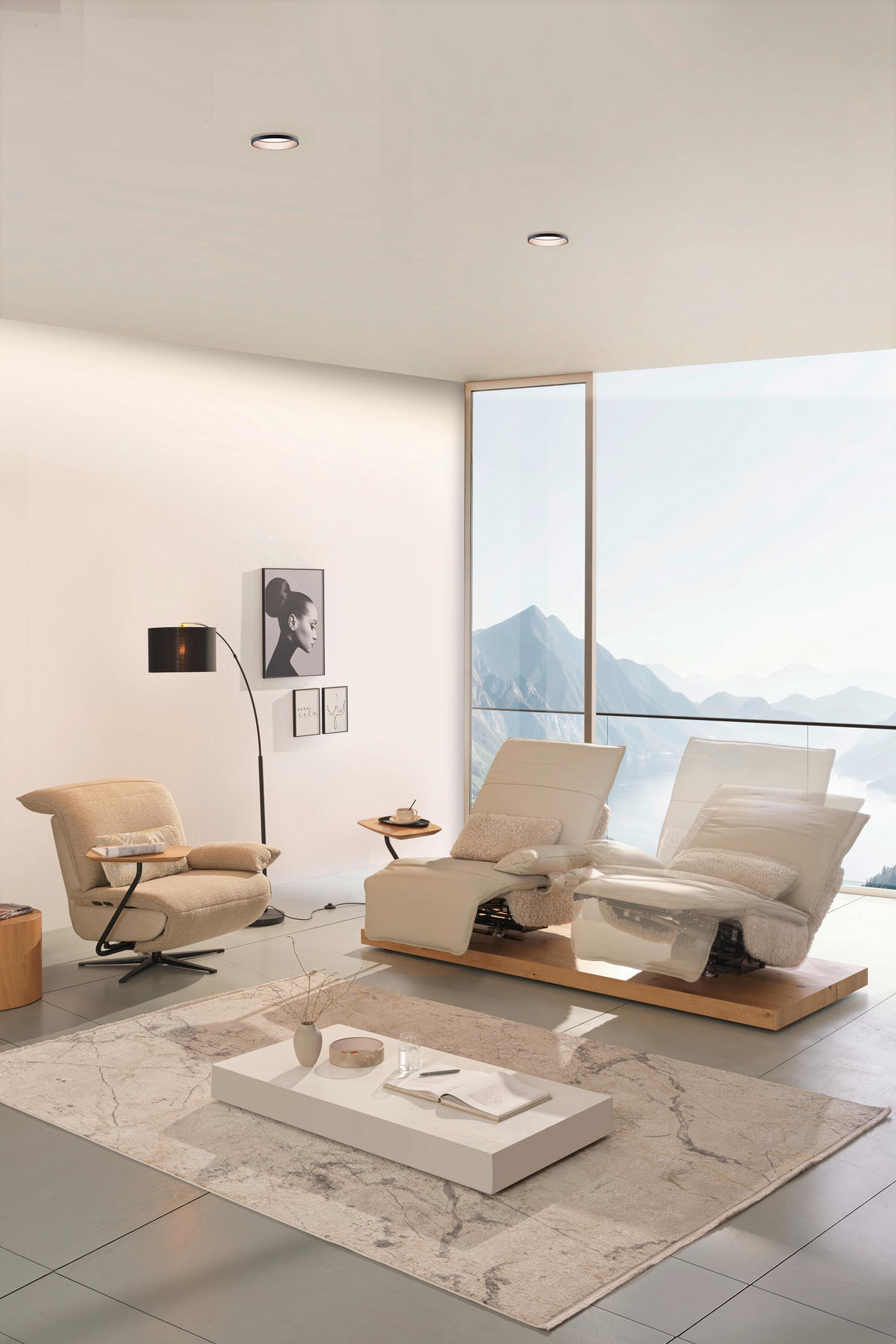 2-SITZER-SOFA in Hochflor Echtleder Creme  - Beige/Creme, Design, Leder/Holz (240/65/104cm) - Koinor