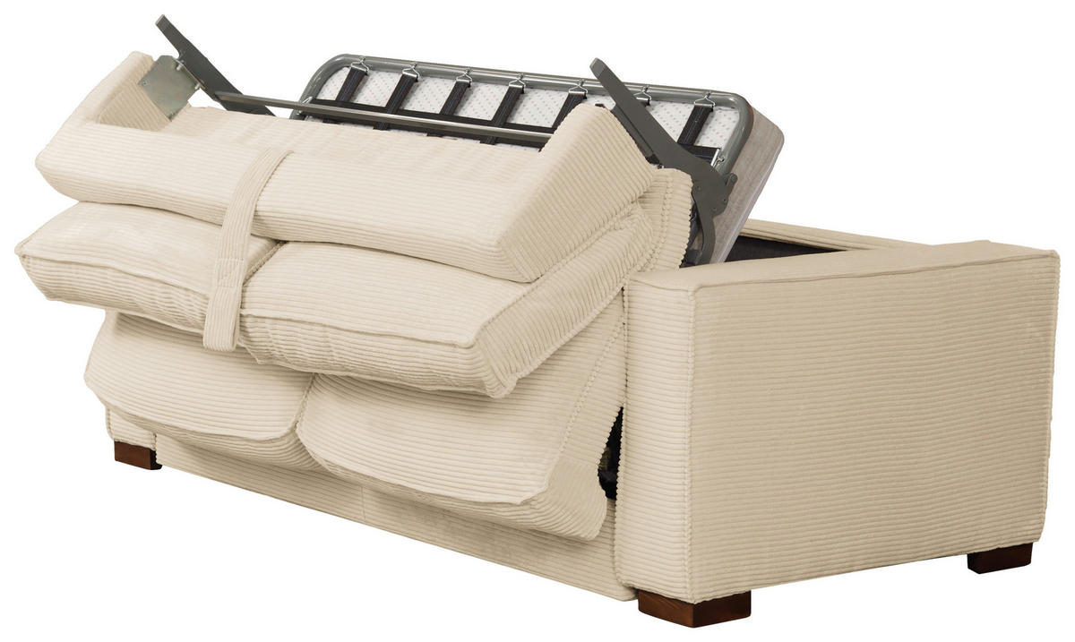SCHLAFSOFA Cord Creme  - Dunkelbraun/Creme, Design, Holz/Textil (203/85/99cm) - MID.YOU