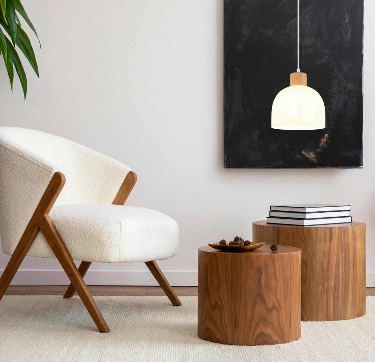 HÄNGELEUCHTE Swanson 20/120 cm  - Opal/Braun, Design, Glas/Holz (20/120cm) - Globo