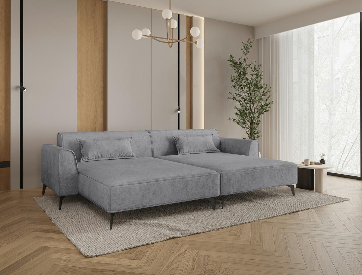 BIGSOFA  in Chenille Grau  - Hellbraun/Schwarz, MODERN, Textil/Metall (300/80/190cm) - Carryhome