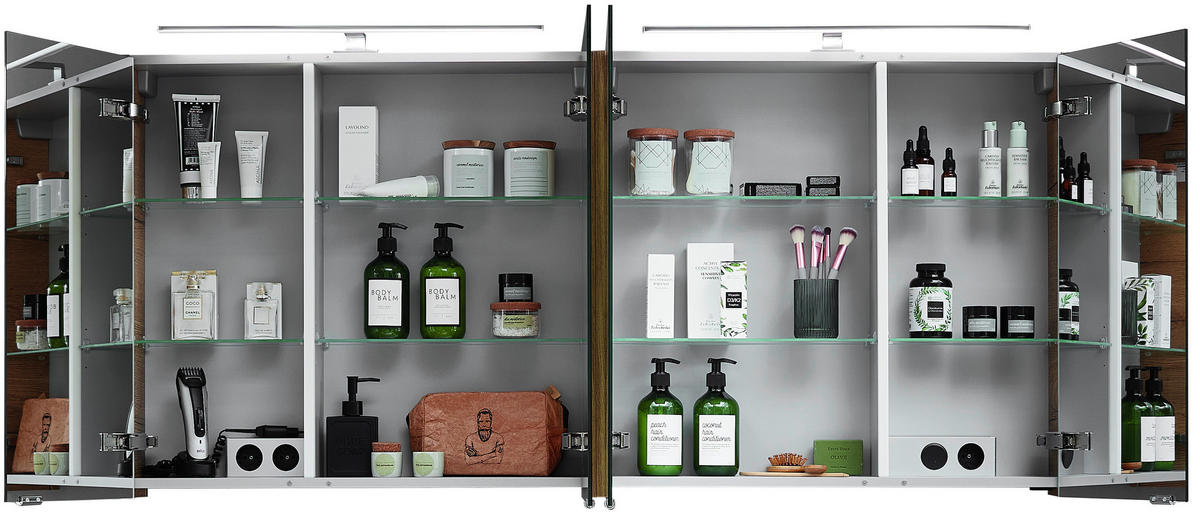 SPIEGELSCHRANK 150,4/70/16 cm  - Chromfarben/Eichefarben, KONVENTIONELL, Glas/Holzwerkstoff (150,4/70/16cm) - Sadena