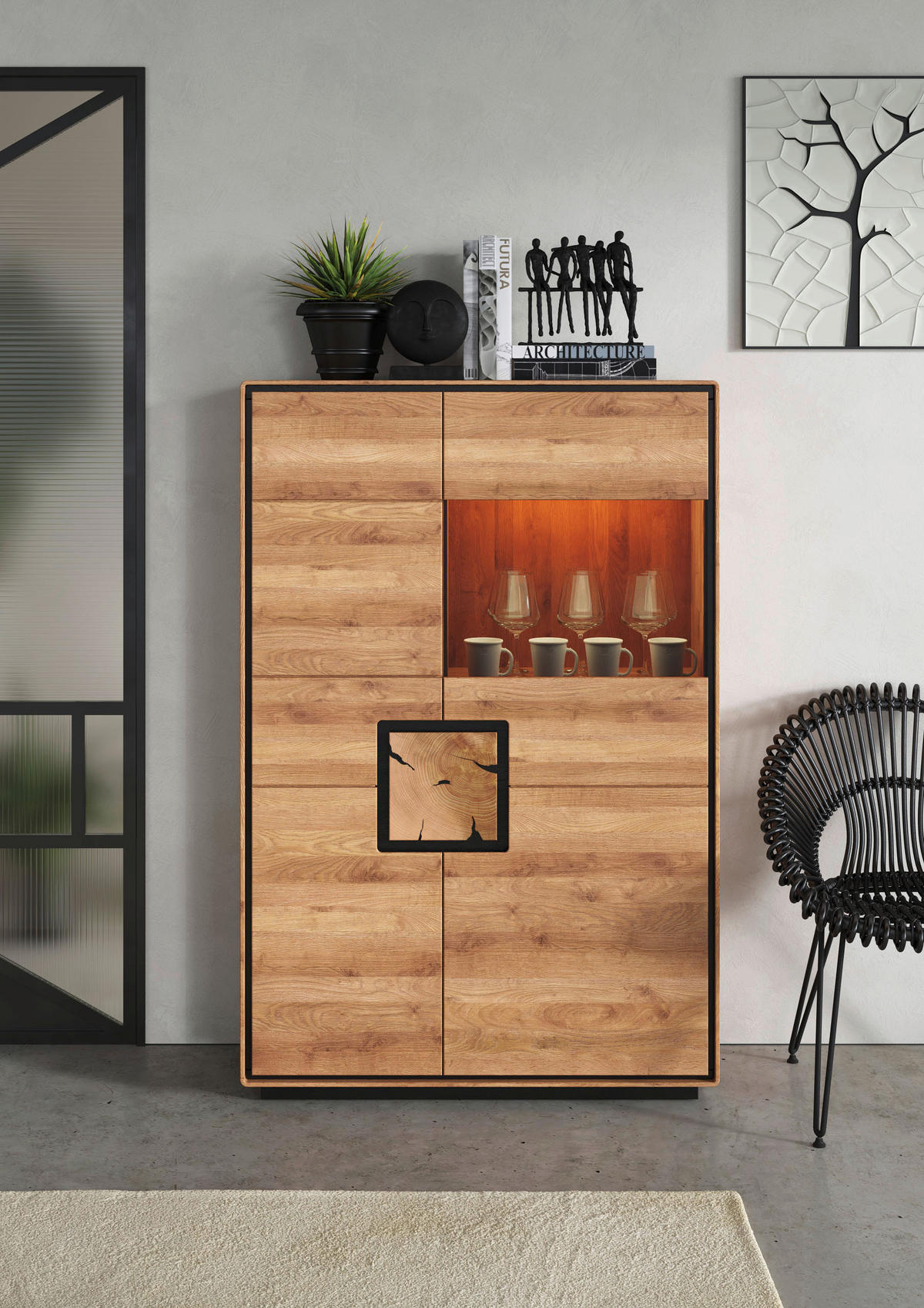 HIGHBOARD  100/152/40 cm  - Wildeiche/Schwarz, Basics, Holz (100/152/40cm) - Livetastic