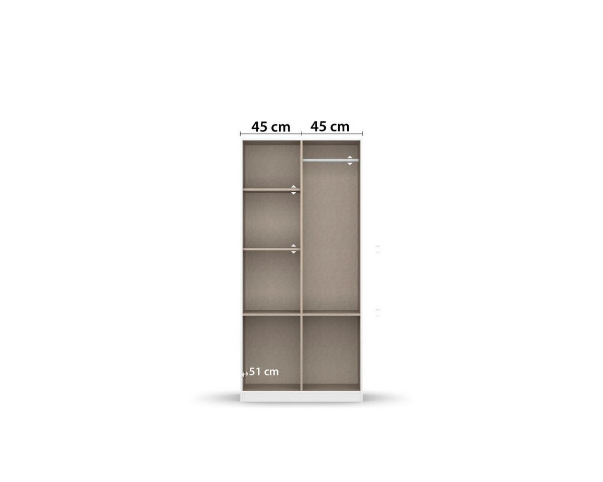 DREHTÜRENSCHRANK 91/197/54 cm 2-türig Weiß, Grau  - Chromfarben/Weiß, MODERN, Holzwerkstoff/Kunststoff (91/197/54cm) - Rauch Möbel