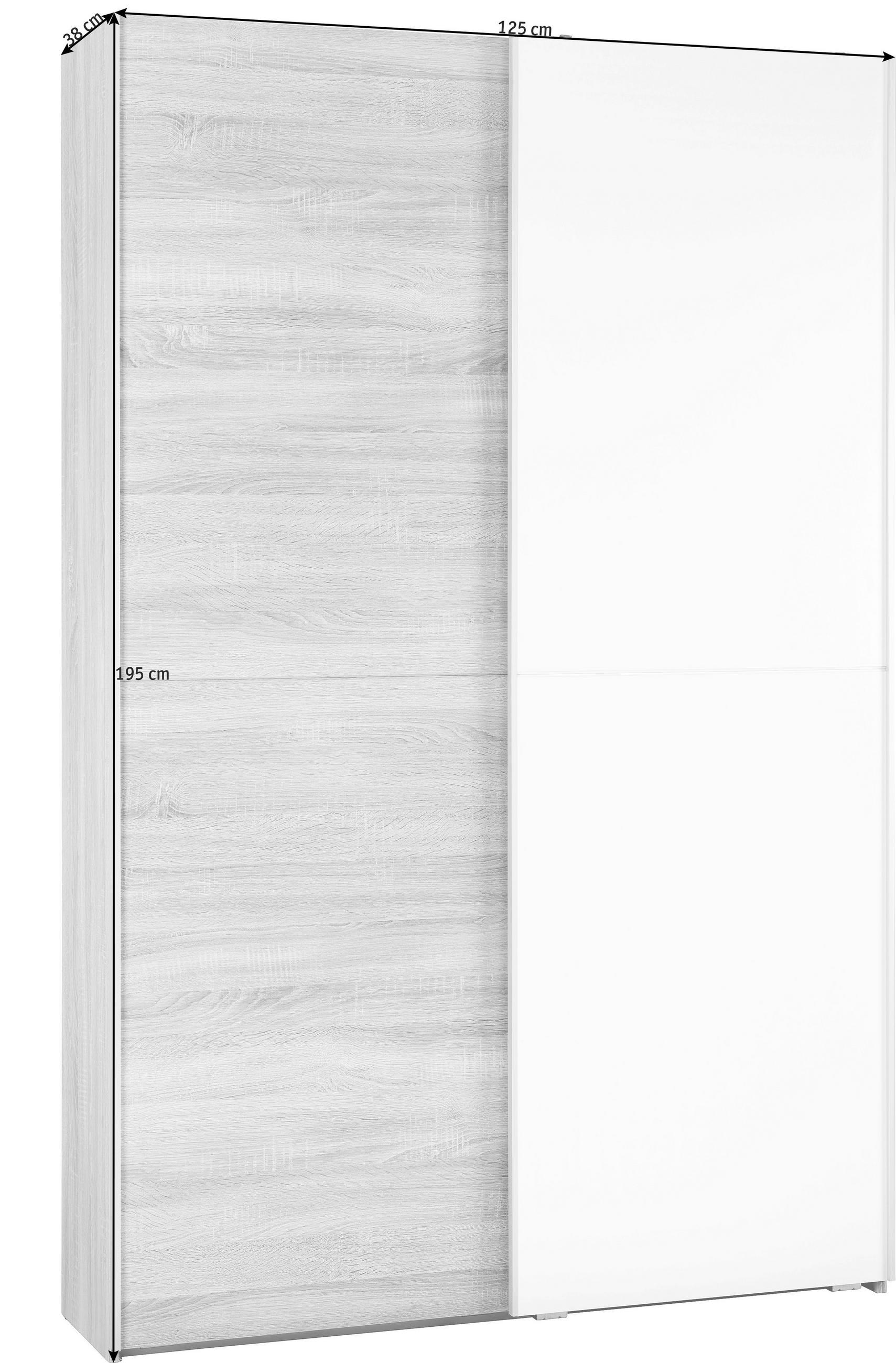 SCHWEBETÜRENSCHRANK in Weiss, Sonoma Eiche  - Weiss/Alufarben, Konventionell, Holzwerkstoff (125/195/38cm) - Livetastic
