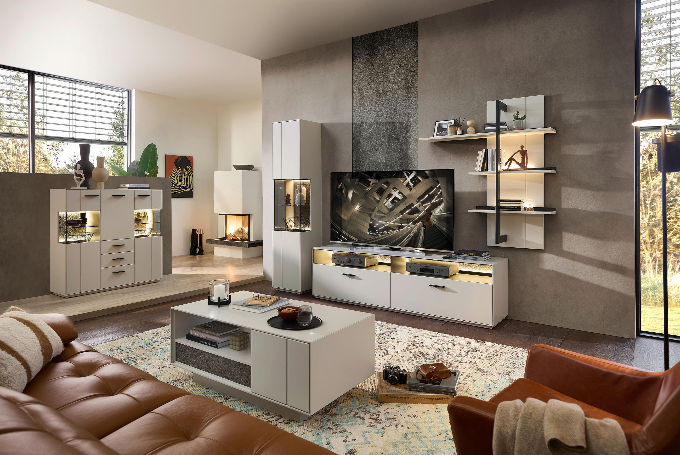 WANDBOARD Hellgrau, Sahara  - Hellgrau/Sahara, Design, Glas/Holzwerkstoff (120/137/31cm) - Novel