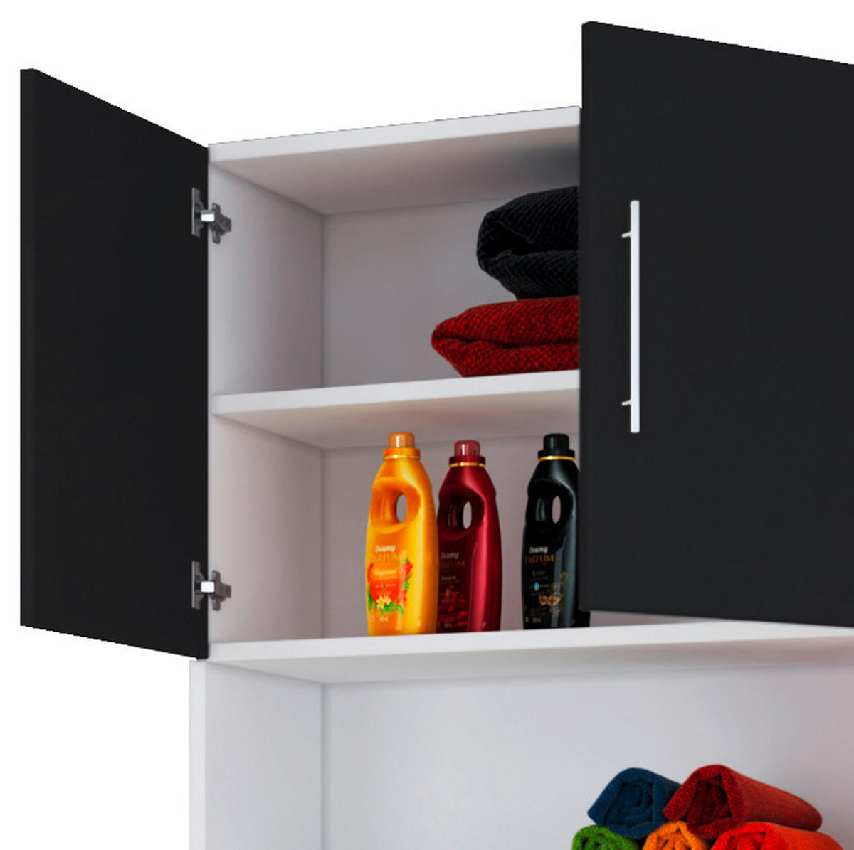 WASCHMASCHINENSCHRANK 64/190/25 cm  in Schwarz, Weiss  - Weiss/Silberfarben, Basics, Holzwerkstoff/Kunststoff (64/190/25cm) - MID.YOU