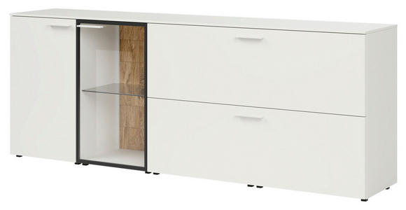 SIDEBOARD Eiche massiv Weiß, Eichefarben Einlegeböden  - Eichefarben/Schwarz, Design, Glas/Holz (210/80/42cm) - Moderano