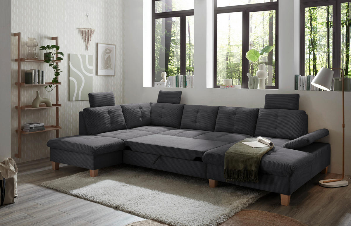 WOHNLANDSCHAFT in Cord Anthrazit  - Eichefarben/Anthrazit, Konventionell, Holz/Textil (220/324/170cm) - MID.YOU