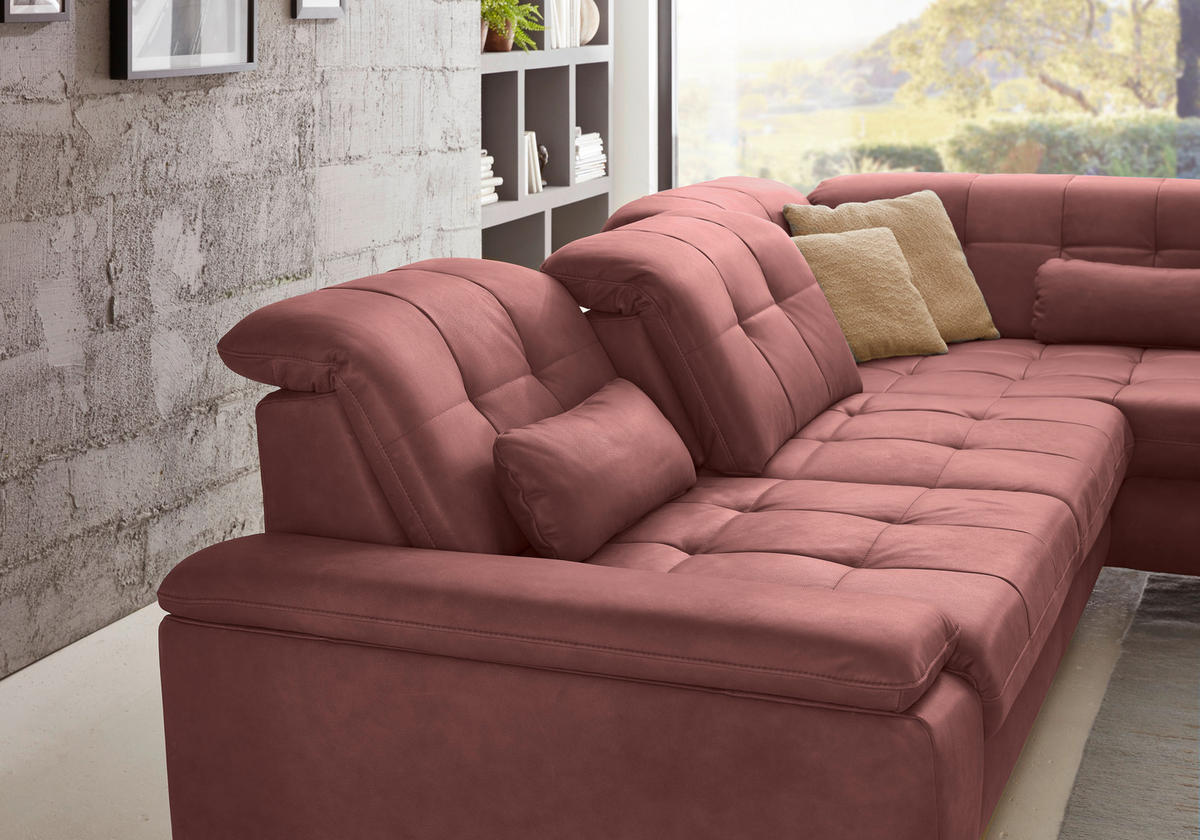 ECKSOFA in Echtleder Dunkelrot  - Schwarz/Dunkelrot, Design, Leder/Metall (211/309cm) - Beldomo Speed