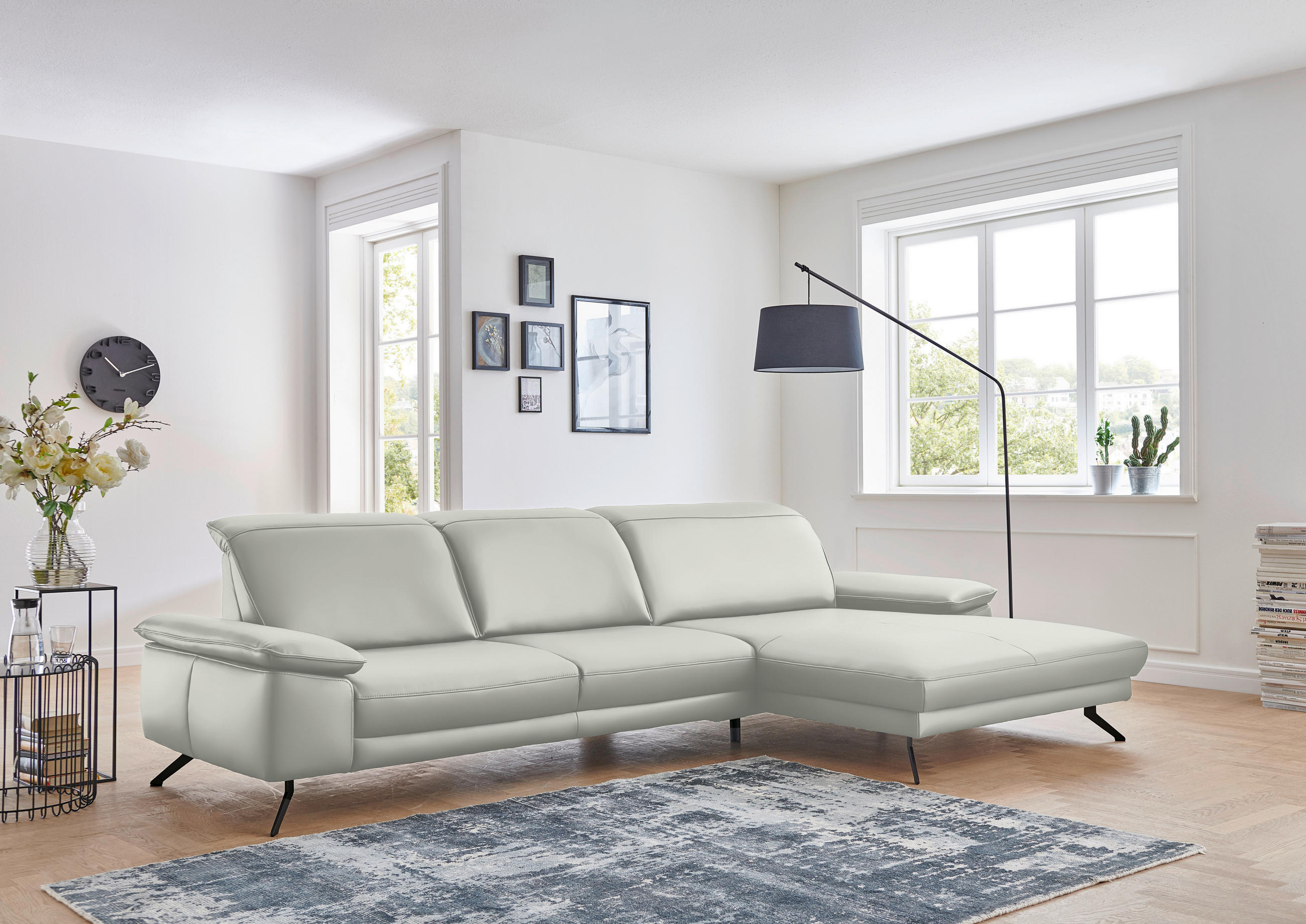 ECKSOFA in Echtleder Hellgrau  328/193 cm  - Hellgrau/Schwarz, Design, Leder/Metall (328/193cm) - Dieter Knoll