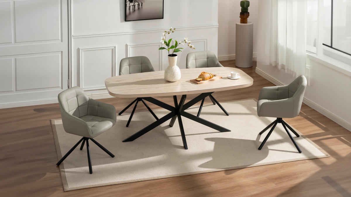 ARMLEHNSTUHL  in Eisen Echtleder pigmentiert  - Beige/Schwarz, Basics, Leder/Holz (56/82/59cm) - Livetastic