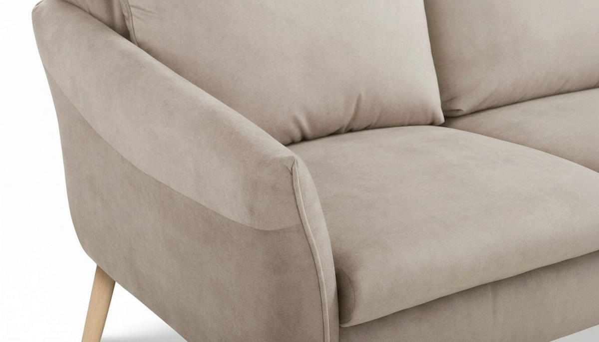 3-SITZER-SOFA  in Mikrofaser Beige Skandinavisch, Modern  - Beige/Buchefarben, Design, Holz/Textil (202/110/92cm) - Livetastic