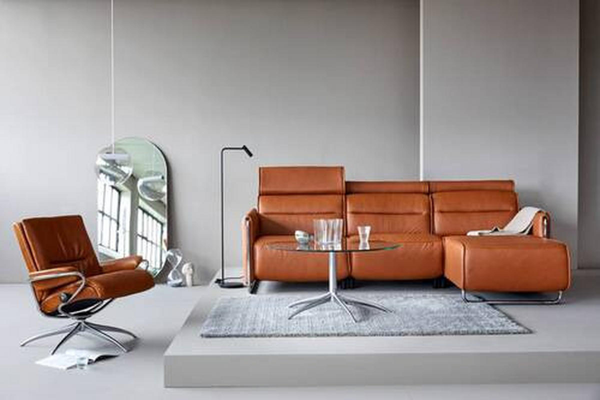 ECKSOFA in Echtleder Cognac  - Chromfarben/Cognac, Natur, Leder/Metall (184/248cm) - Stressless