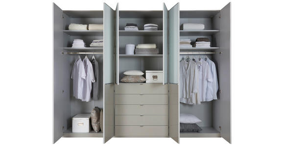 DREHTÜRENSCHRANK 300/236/58 cm 6-türig - Chromfarben/Weiß, Design, Glas/Holzwerkstoff (300/236/58cm) - Novel