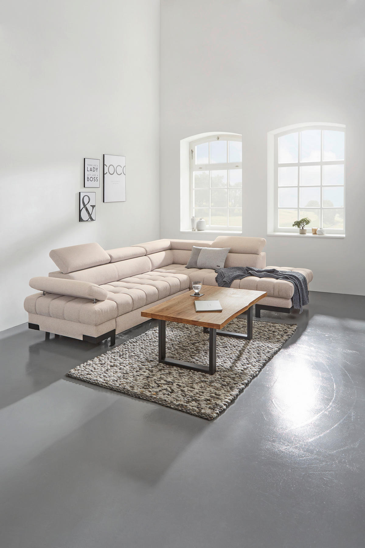 ECKSOFA in Webstoff Beige  - Beige/Schwarz, Design, Textil/Metall (263/223cm) - Welnova