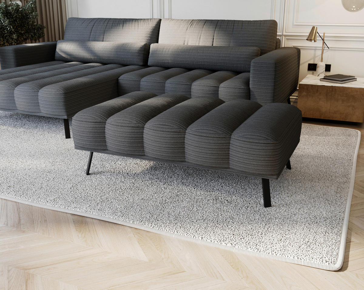ECKSOFA Anthrazit Cord  - Anthrazit/Schwarz, Design, Textil/Metall (204/291cm) - Lomoco