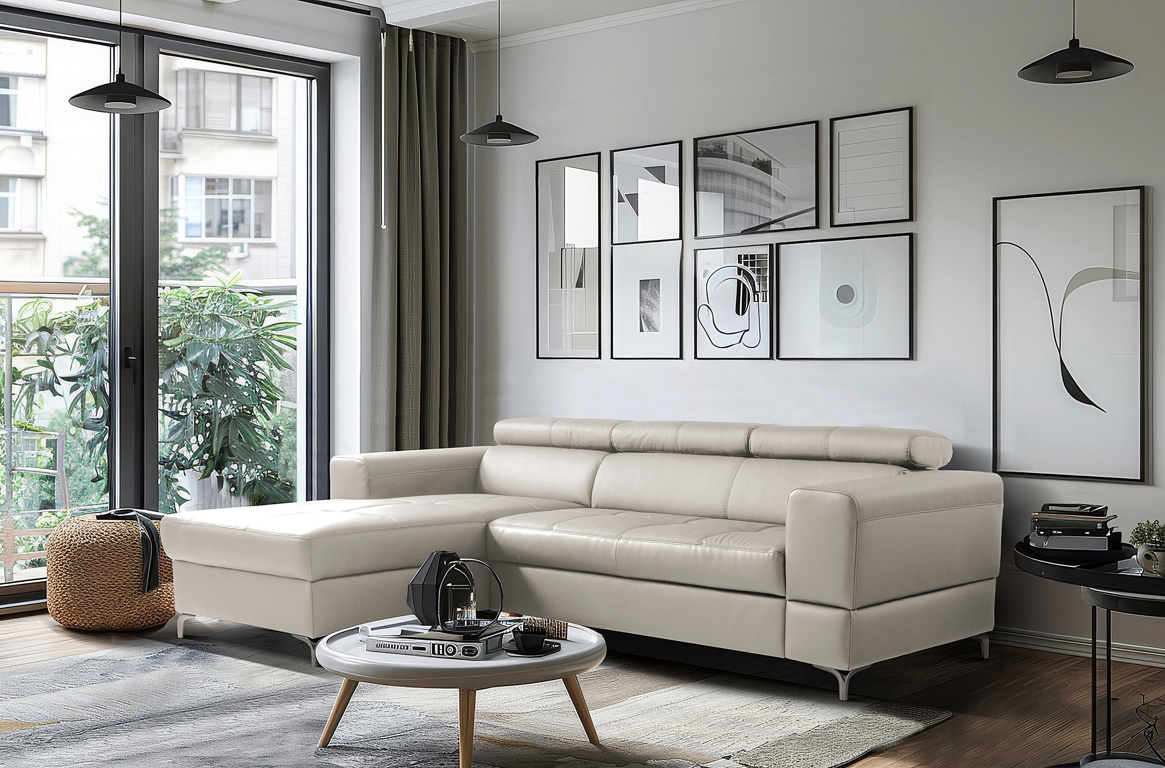 ECKSOFA  in Lederlook Echtleder Platinfarben  173/247 cm  - Platinfarben/Schwarz, Design, Leder/Textil (173/247cm) - Livetastic