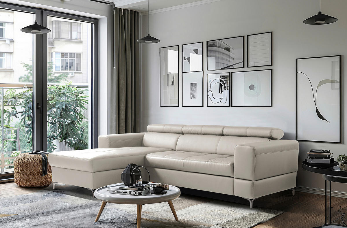 ECKSOFA  in Lederlook Echtleder Platinfarben  173/247 cm  - Platinfarben/Schwarz, Design, Leder/Textil (173/247cm) - Livetastic
