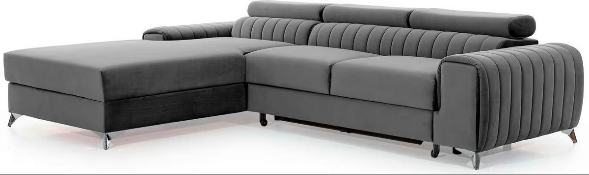 ECKSOFA in Samt Grau  205/278 cm  - Silberfarben/Grau, Design, Textil/Metall (205/278cm) - MID.YOU