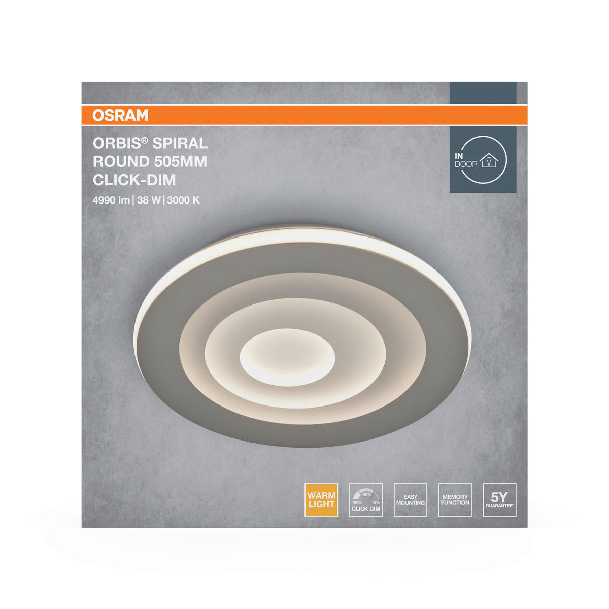 LED-DECKENLEUCHTE Orbis Spiral 50,5/5,6 cm   - Grau, Design, Kunststoff/Metall (50,5/5,6cm) - Osram