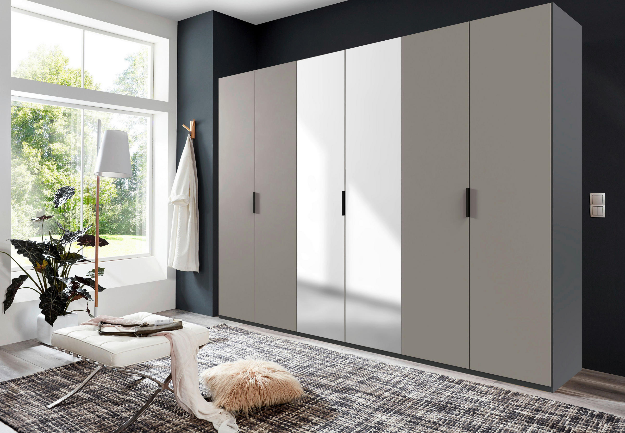 FALTTÜRENSCHRANK 300/236/58 cm 6-türig Graphitfarben, Grau, Sahara  - Schwarz/Graphitfarben, Design, Glas/Holzwerkstoff (300/236/58cm) - Boxxx