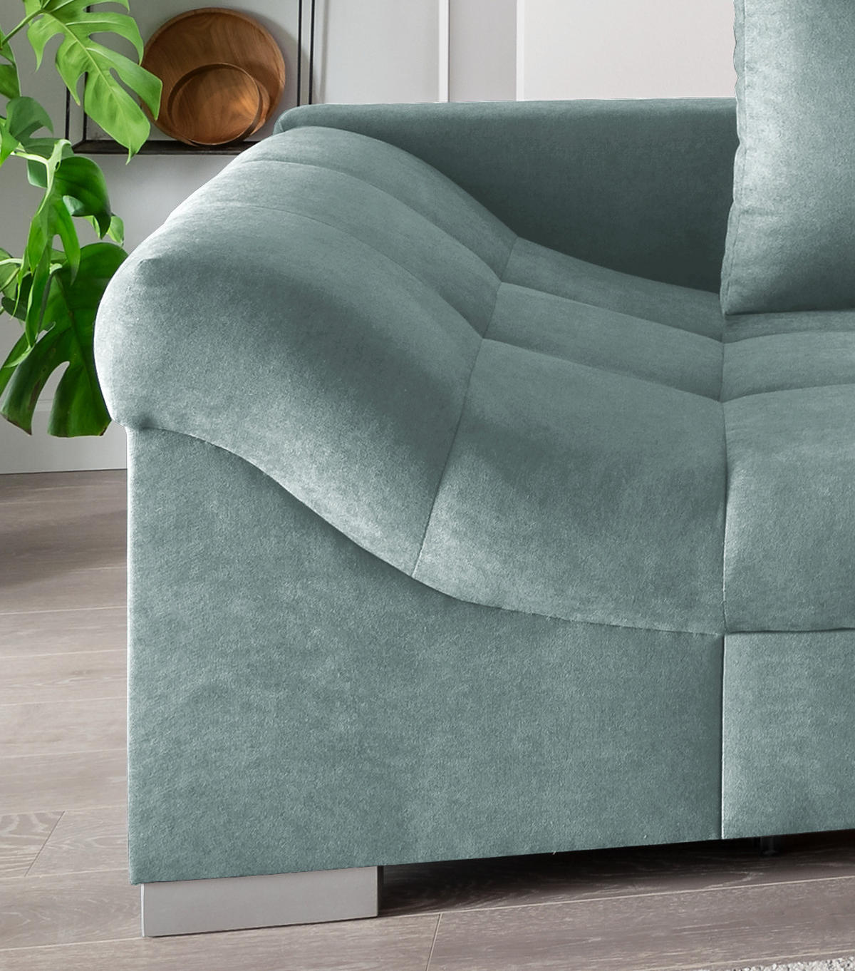 ECKSCHLAFSOFA in Mintgrün Textil   - Silberfarben/Mintgrün, Design, Holz/Textil (298/202cm) - MID.YOU
