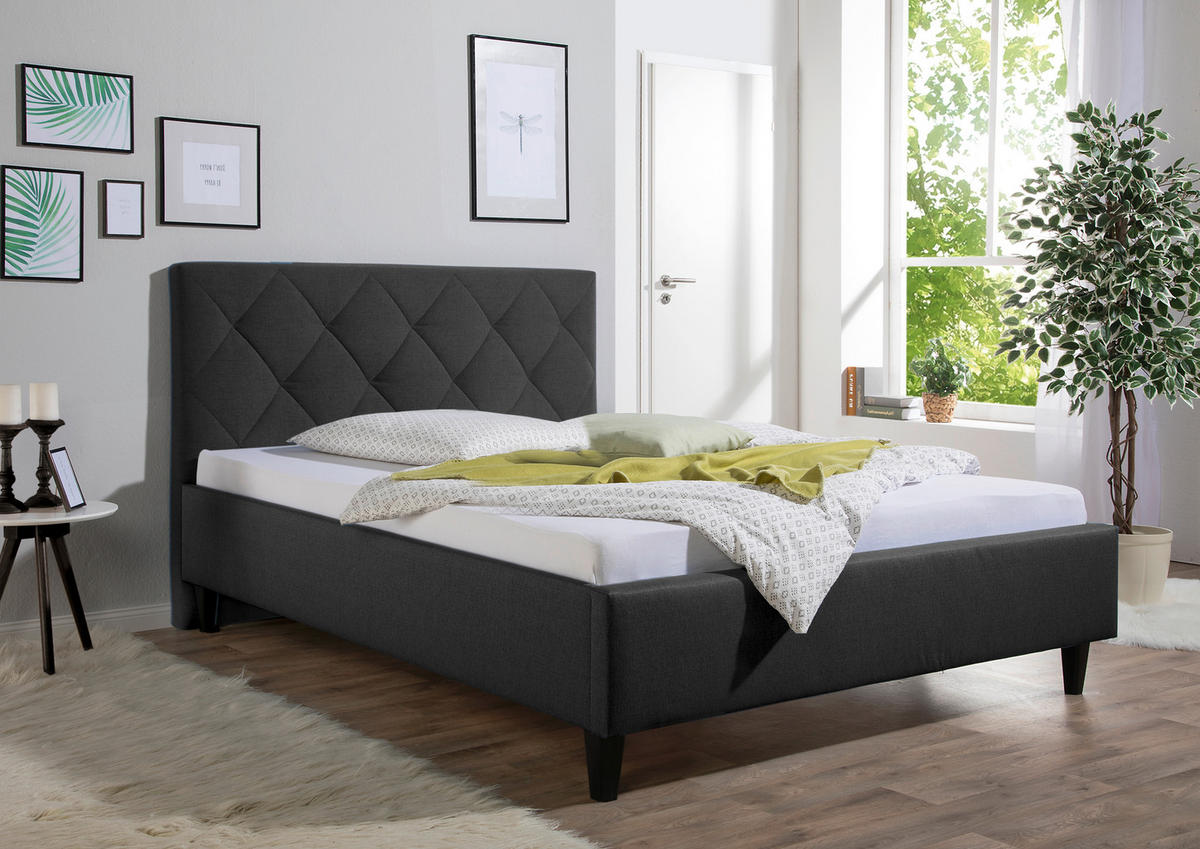 POLSTERBETT 100/200 cm,  in Anthrazit,  - Anthrazit/Schwarz, MODERN, Holz/Textil (100/200cm) - Livetastic