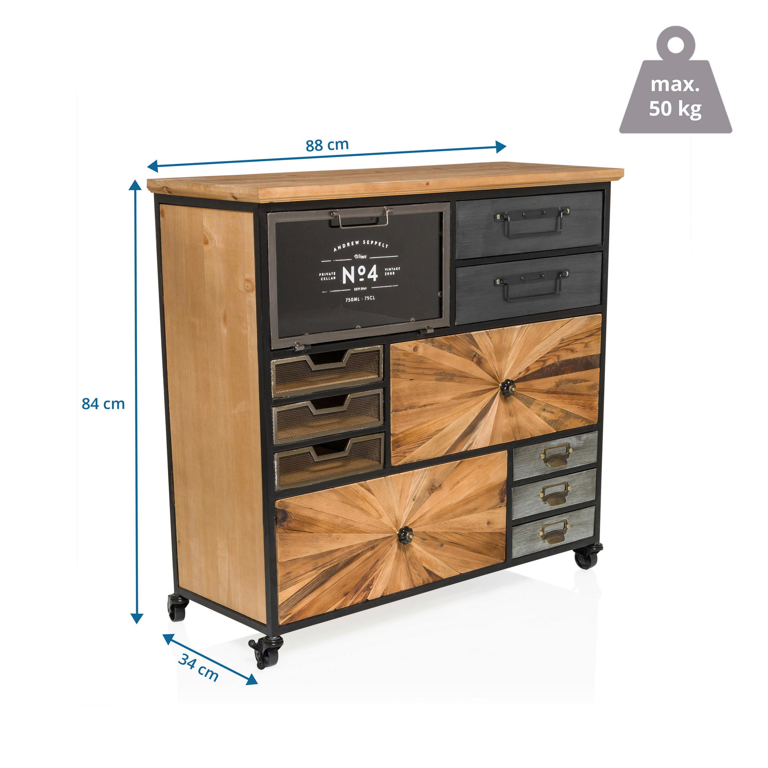 SIDEBOARD 88/84/34 cm  - Schwarz/Naturfarben, MODERN, Holz/Kunststoff (88/84/34cm) - MID.YOU