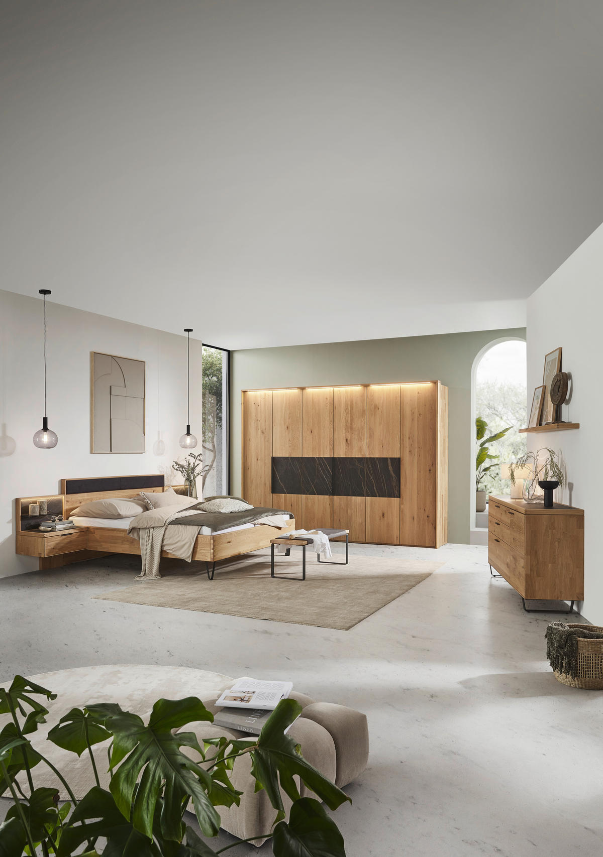 BETTANLAGE - Wildeiche/Schwarz, Design, Holz/Textil (180/200cm) - Valnatura