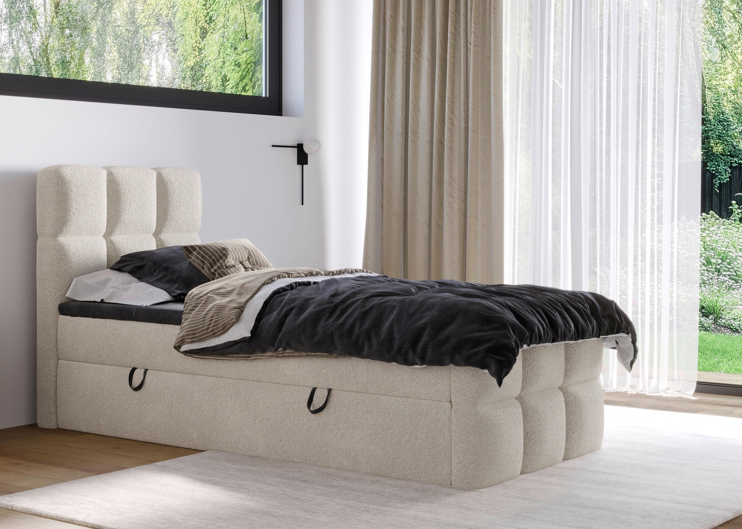 BOXBETT 100/200 cm  in Beige  - Beige/Schwarz, Design, Holzwerkstoff/Kunststoff (100/200cm) - Xora