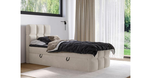 BOXBETT 90/200 cm,  in Beige, gepolstertes Kopfteil, Bettkasten, Topper, H3 = fest  - Beige/Schwarz, Design, Holzwerkstoff/Kunststoff (90/200cm) - Xora