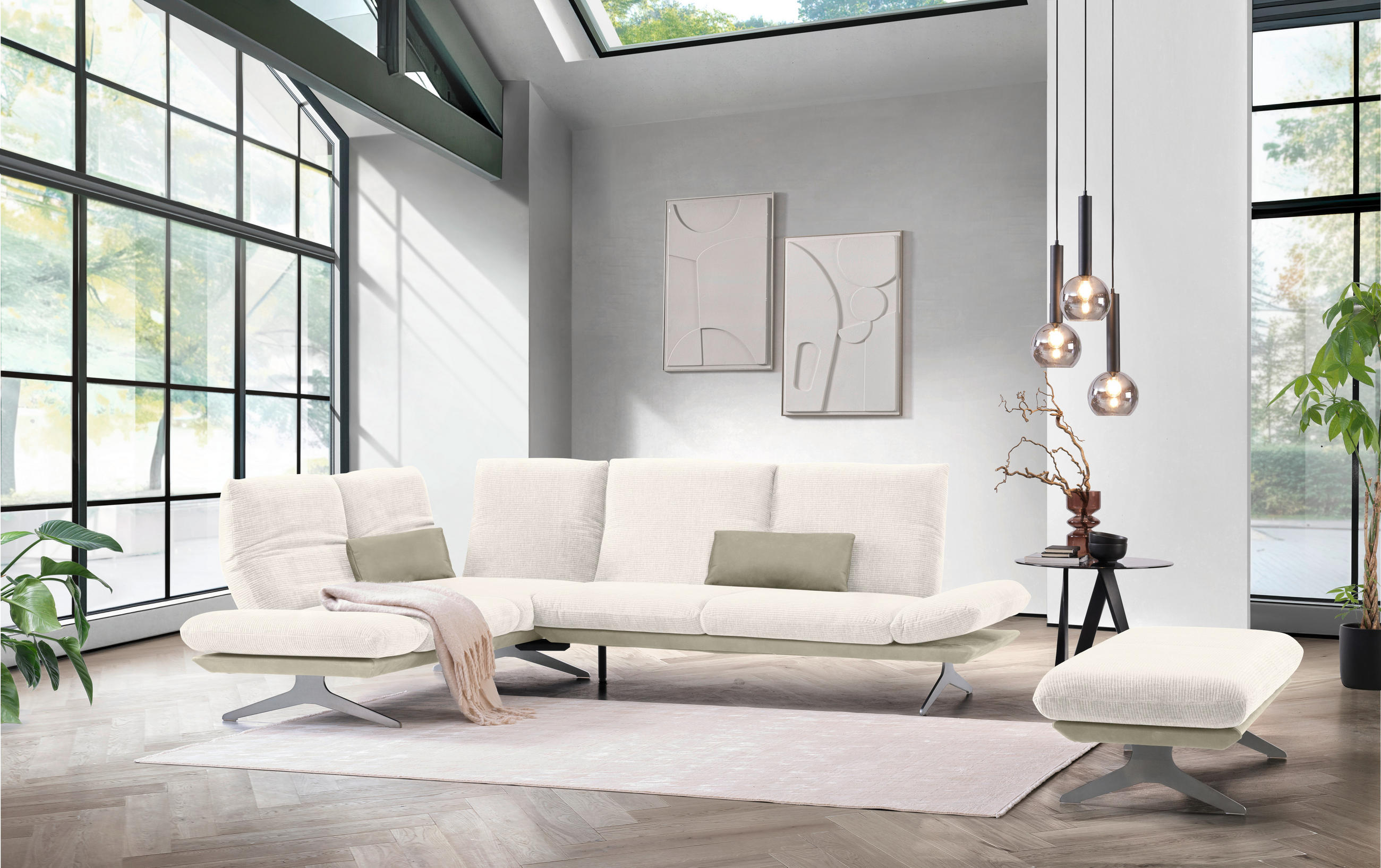 ECKSOFA in Flachgewebe Creme, Beige  209/277 cm  - Edelstahlfarben/Beige, Design, Textil/Metall (209/277cm) - Koinor