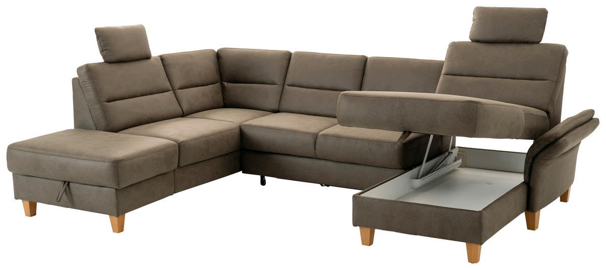 SEDACÍ SOUPRAVA, textil,  - tmavě hnědá/barvy dubu, Basics, dřevo/textil (213/303/162cm) - Cantus