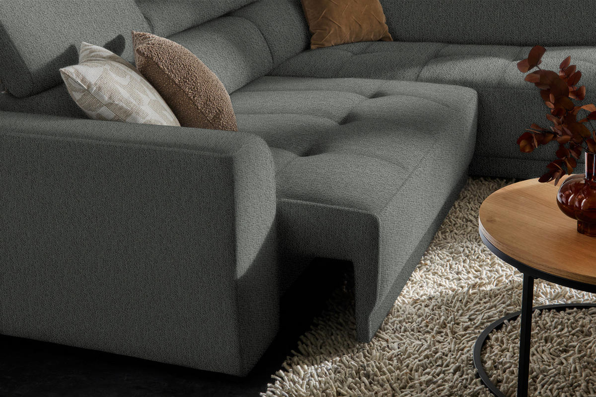 ECKSOFA in Struktur Grau  - Schwarz/Grau, Design, Kunststoff/Textil (284/205cm) - MID.YOU