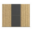 SCHWEBETÜRENSCHRANK 270/223/68 cm 3-türig Schwarz, Eichefarben  - Eichefarben/Schwarz, Design, Glas/Holz (270/223/68cm) - Novel