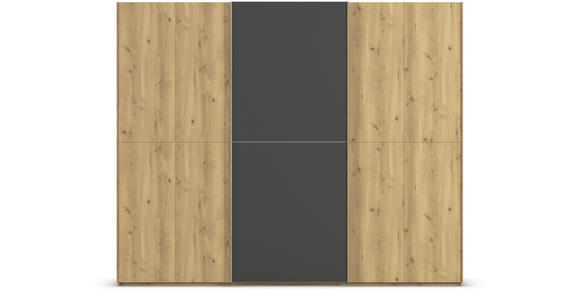 SCHWEBETÜRENSCHRANK 270/223/68 cm 3-türig Schwarz, Eichefarben  - Eichefarben/Schwarz, Design, Glas/Holz (270/223/68cm) - Novel