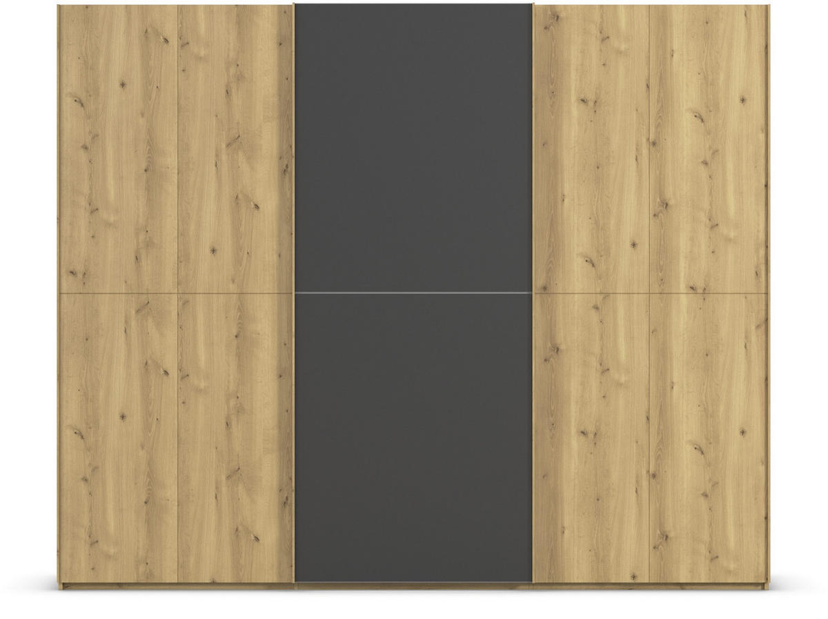 SCHWEBETÜRENSCHRANK 270/223/68 cm 3-türig Schwarz, Eichefarben  - Eichefarben/Schwarz, Design, Glas/Holz (270/223/68cm) - Novel