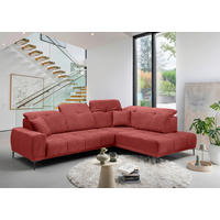 ECKSOFA NESTO Rot Chenille Zierkissen, Kopfteilverstellung, Sitzvorzug  - Rot/Schwarz, Basics, Textil/Metall (305/232cm) - Livetastic