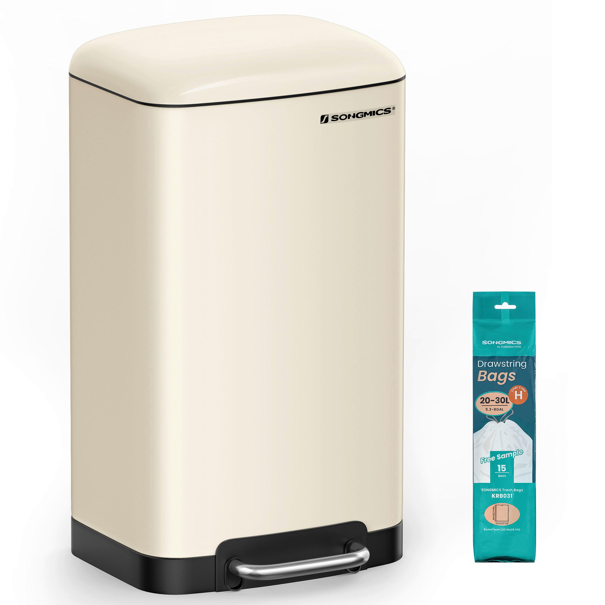 ABFALLSAMMLER 30 L  - Creme/Schwarz, Basics, Kunststoff/Metall (34,5/61,5/32,5cm)