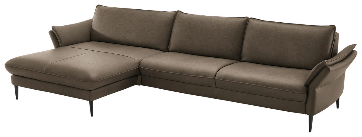 ECKSOFA  in Echtleder Taupe  172/334 cm  - Taupe/Schwarz, Design, Leder/Metall (172/334cm) - Hukla