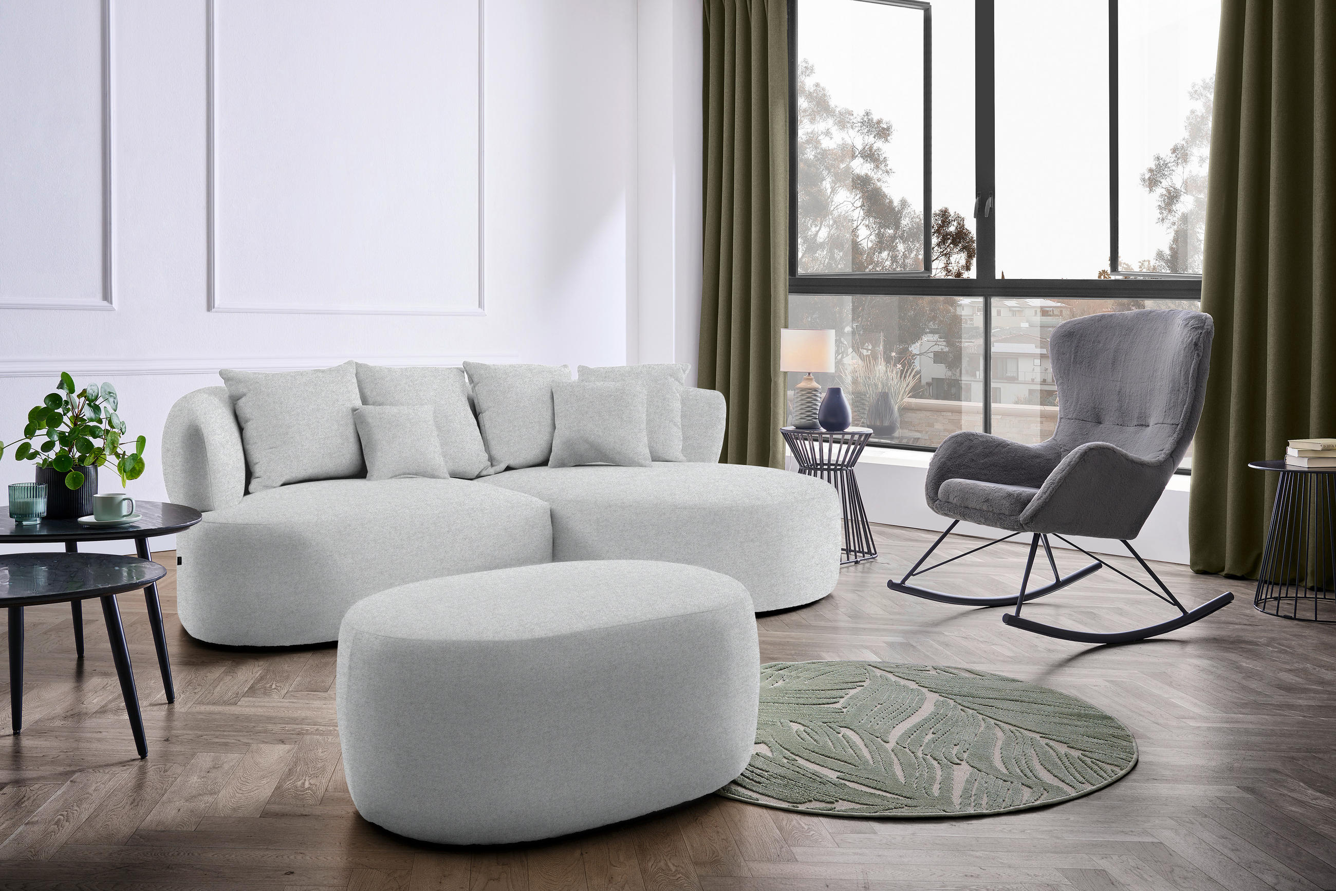 HOCKER in Textil Grau  - Schwarz/Grau, MODERN, Kunststoff/Textil (88/43/66cm) - Hom`in