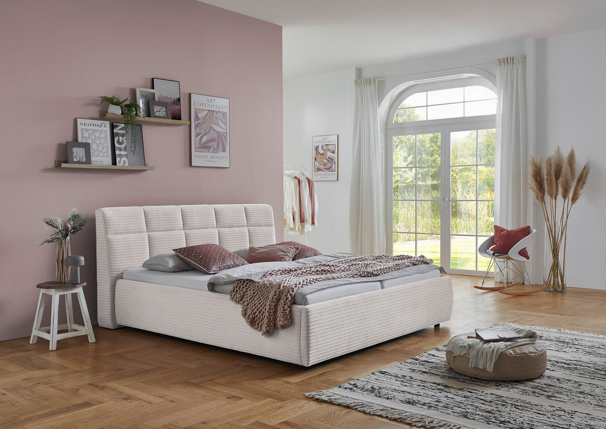 POLSTERBETT 180/200 cm  in Beige  - Beige/Schwarz, Design, Holz/Textil (180/200cm) - Xora