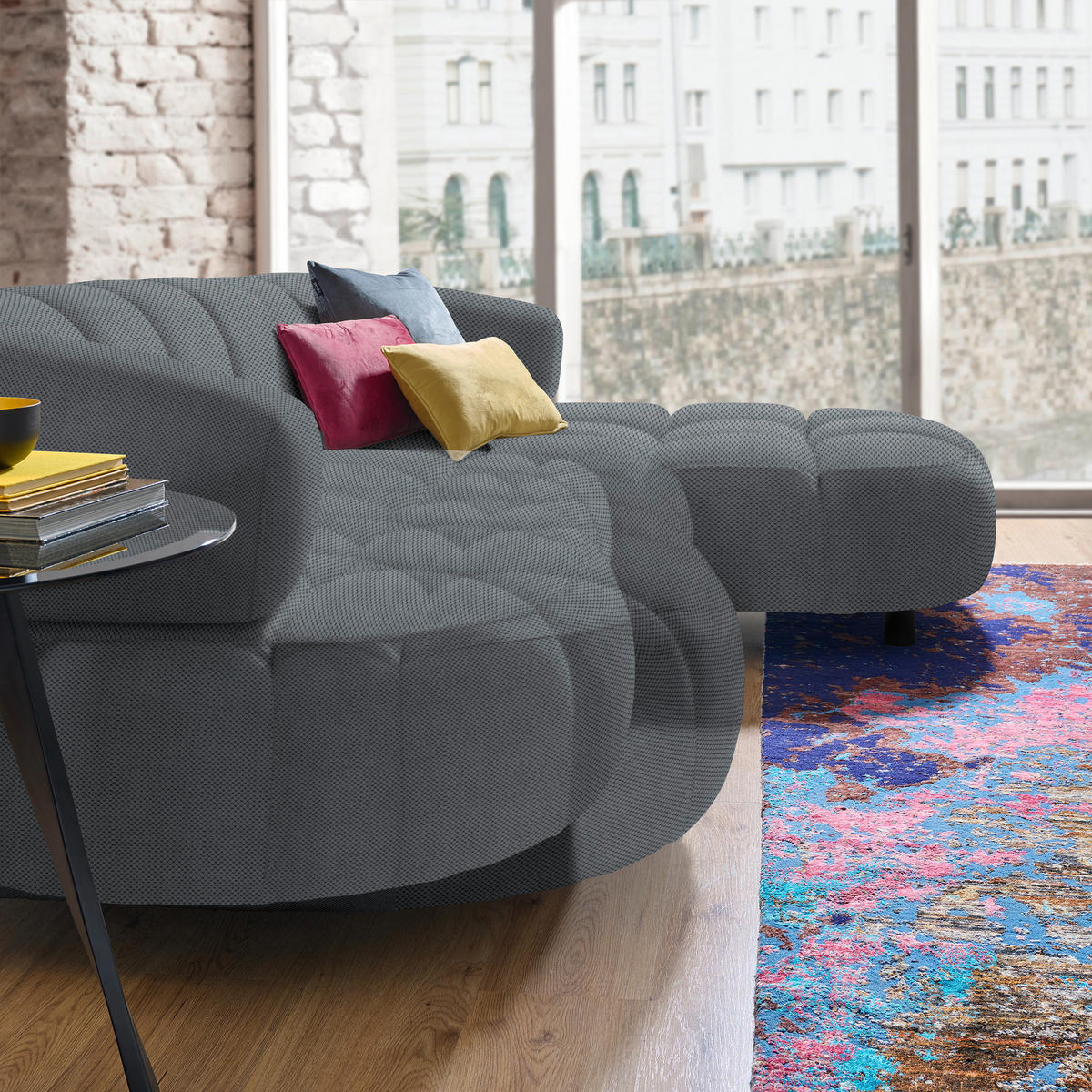 ECKSOFA in Webstoff Grau  284/183 cm  - Schwarz/Grau, Design, Holz/Textil (284/183cm) - Welnova