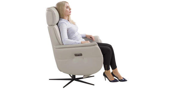 RELAXSESSEL Argo Echtleder Relaxfunktion, Kopfteilverstellung, Rücken echt    - Hellgrau, Design, Leder (71/110/80cm) - Novel