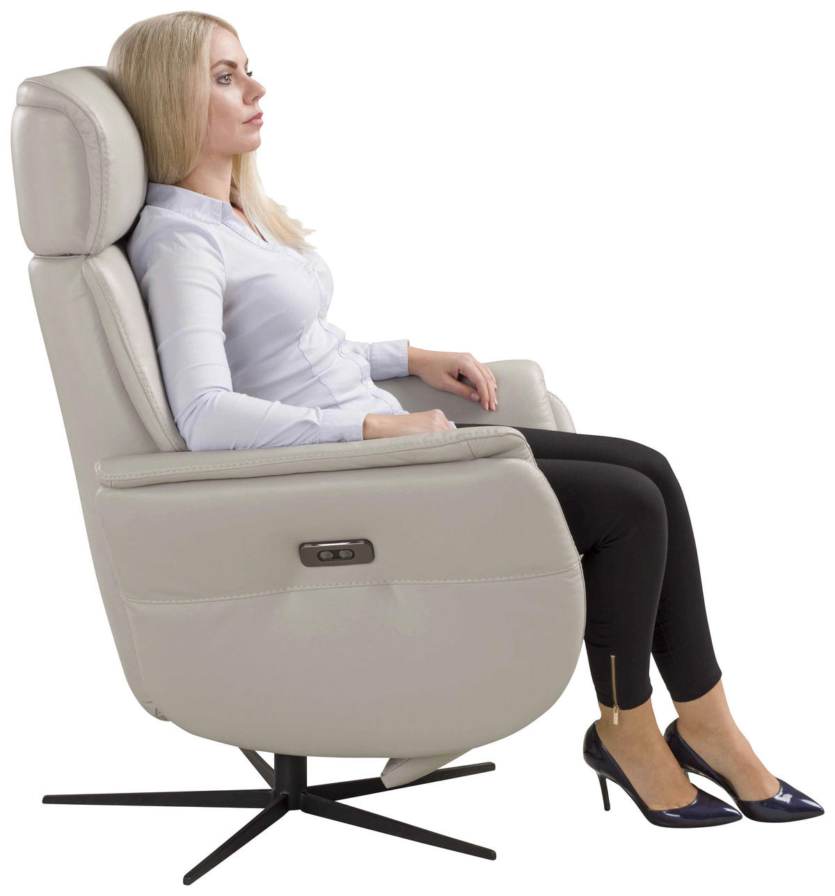 RELAXSESSEL Argo Echtleder Relaxfunktion, Kopfteilverstellung, Rücken echt    - Hellgrau, Design, Leder (71/110/80cm) - Novel